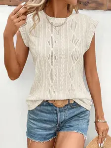 Women's Lace Hollow Out Top, Spring Summer New Arrival, Elegant Breathable Blouse Shirts, Casual Comfortable Design, Stylish Women's Clothing