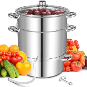 COSTWAY 11 Quart Juice Steamer Fruit Vegetables Juicer Steamers w/Tempered Glass Lid, Hose, Clamp, Loop Handles Stainless Steel Steam Juicer Multipots Kitchen Cookware for Making Juice, Jelly, Pasta