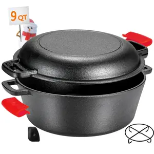 Cast Iron Dutch Oven Pot with Lid, Pot (5.1/6.7QT) And Lid As A Skillet (1.9/2.5QT) - Dutch Oven Cast Iron with Silicone Holders, Iron Stand, for Oven, Stove, Grill, Campfire, Mother's Day And Father's Day Gifts, Thanksgiving Day And Christmas Gifts