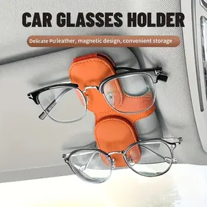 No-Scratch Magnetic Leather Car Sunglasses Holder, Dual-Slot Visor Clip