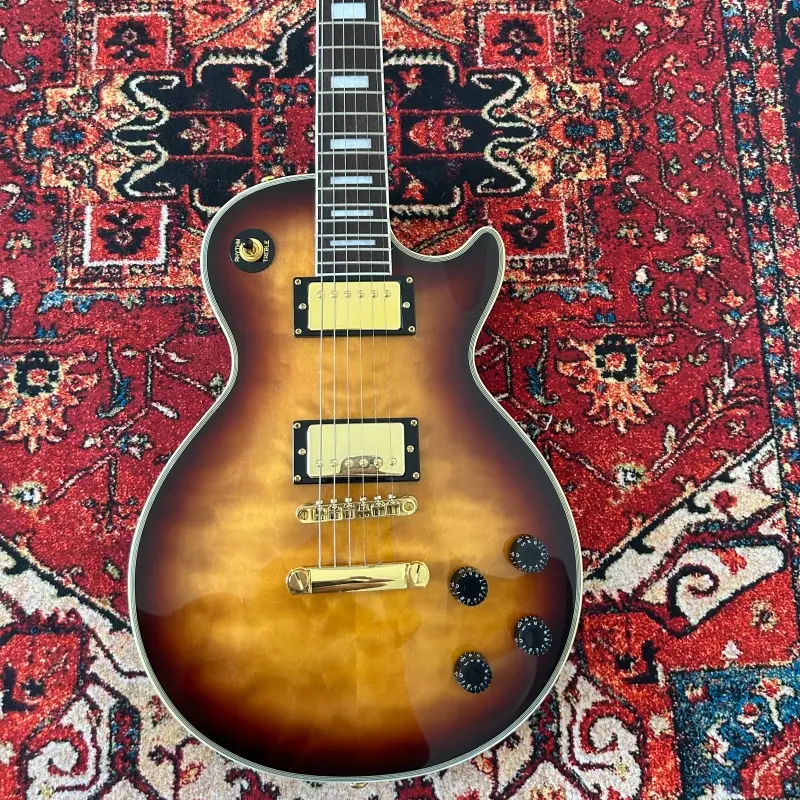 Custom 6-String Les Paul Style Electric Guitar - Les Paul Look, Transparent Sunset Color, Fretted Wooden Music Gear, Gift Ideas for Music Lovers