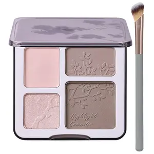 Face Highlighter Contour Shading Palette Sculpting Long-lasting Shimmer Pressed Powder Smooth Matte Finish Makeup for Warm Fair Toned Skin with Mirror, 02 Warm Brown Brush Kit