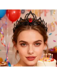 Cross-border Hot-selling Black Alloy Water Drop Crown Elegant Crown Design Birthday Party Dance Party Hair Accessories Hollow Personalized