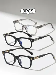 3PCS New Square Glasses, High Quality Eyewear, Unisex, Stylish Light Luxury Elegant Artsy Business Style Frames, Multiple Styles Available, Perfect Gift for Him, Suitable for Daily Wear and Decorative Photography Glasses, Square Frame Eyeglasses