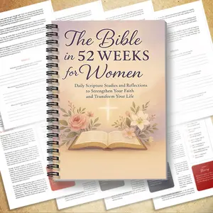 Women's 52 Week Bible Annual Journal, Daily Devotional Journal, Light Floral Illustrations, Daily Reading Plan & Prayer Space, 8.3x5.5 Inches Spiral Bound, Daily Guided Journal