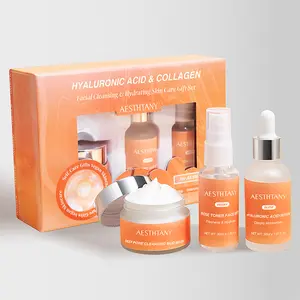 Korean Collagen Skincare 3-Piece Set with Niacinamide, Hyaluronic Acid, Cleansing, Mask, Serum and Pore Care, Firming, Brightening, Moisturizing, Valentine's Gift