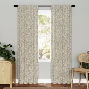 2pc 72"x84" Sun Zero Estelle Foliage Woven Jacquard 100% Blackout Back Tab Curtain Panel Pair Stone
