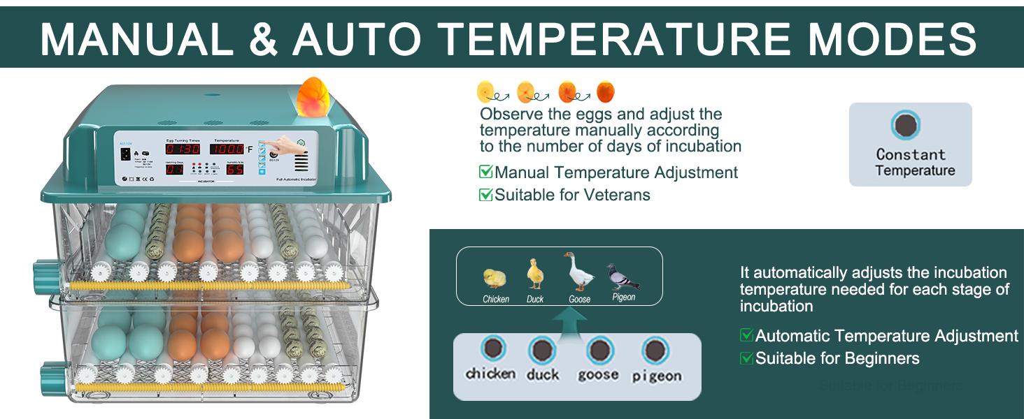 Chalixion 120 Large Capacity Incubator, Auto Rotation, Digital Temp & Humidity Control, Water Injection, Adjustable System