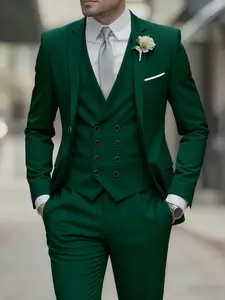 Men's Slim Fit Suit Set, Elegant Wedding Formal Wear, Long Sleeve Button Design, Non-Elastic Fabric, All-Season Use