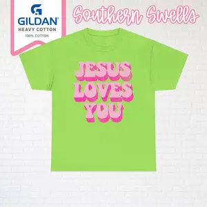 Jesus Loves You Tee | Retro Pink Bubble Letter Christian Shirt