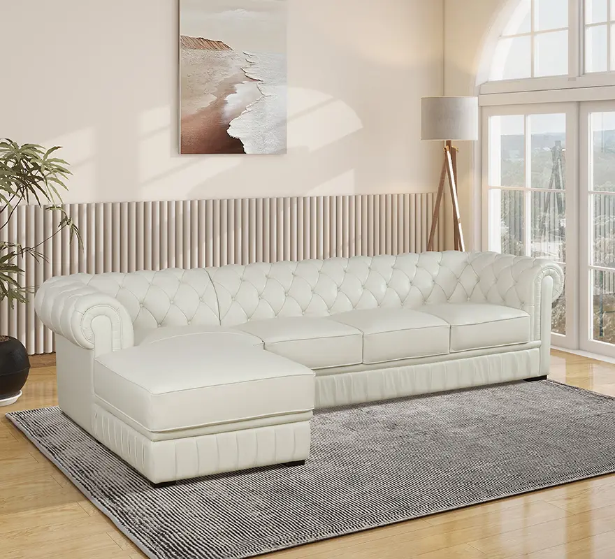 White Cow Top Faux Leather 2-Piece Living Room Couch Set, Modern Power Reclining Furniture with Classic Tufted Design, Elegant Upholstery, Cushioned Seats, Chaise Lounge for Living Room Style