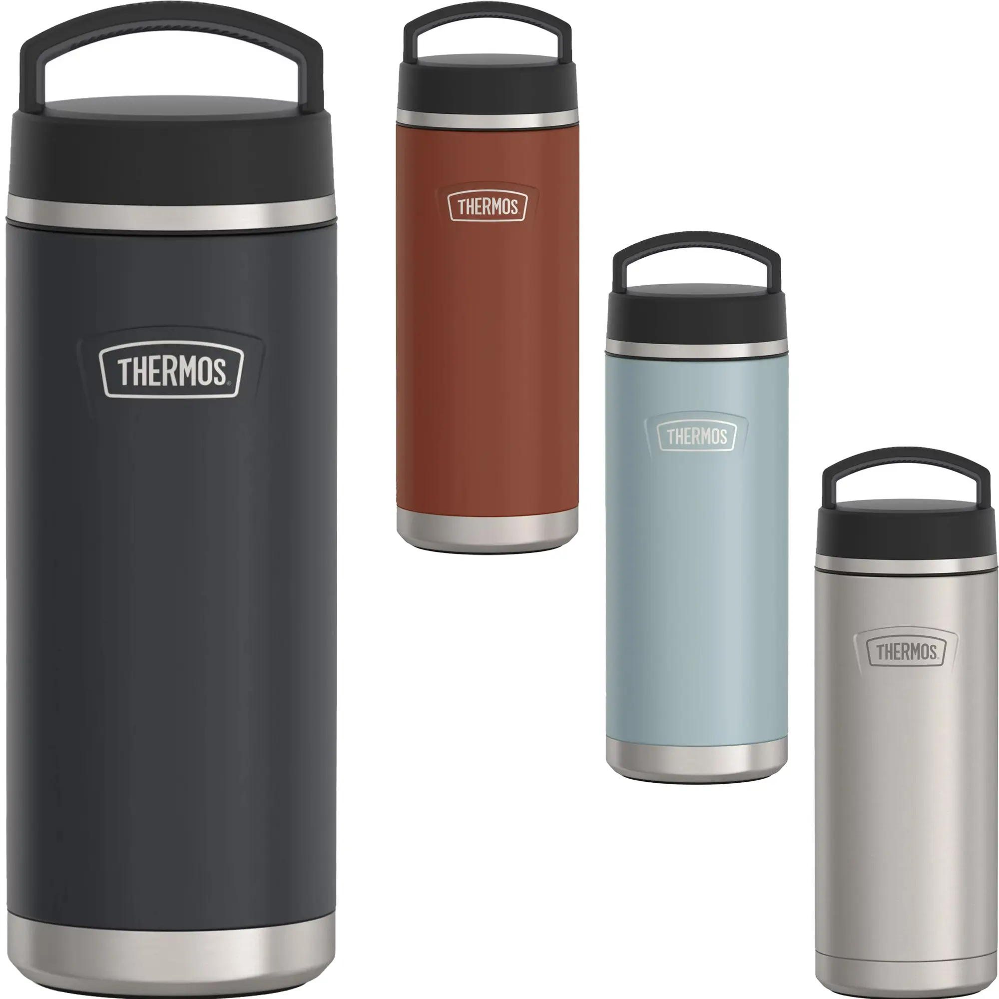 Thermos 32 oz. Icon Portable Insulated Solid Stainless Steel Beverage Bottle with Dual Temp Drink Lids, Dura-Shield Covered Spouts, Bottled