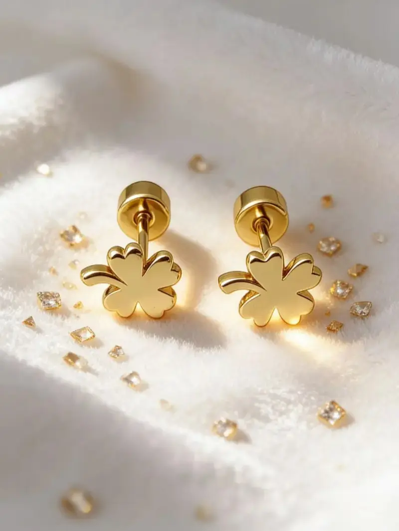 These gold four-leaf clover studs are the ultimate 2026 fashion staple. Sleek, polished, and packed with lucky energy-they elevate every fit, from streetwear to date night. Secure screw-back design, perfect for on-the-go trendsetters. tiktokshopspringglow