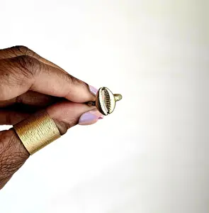 Divine Cowrie Shell Ring, Abundance West African Jewelry, Gifts for the Goddess , Brass Jewelry 