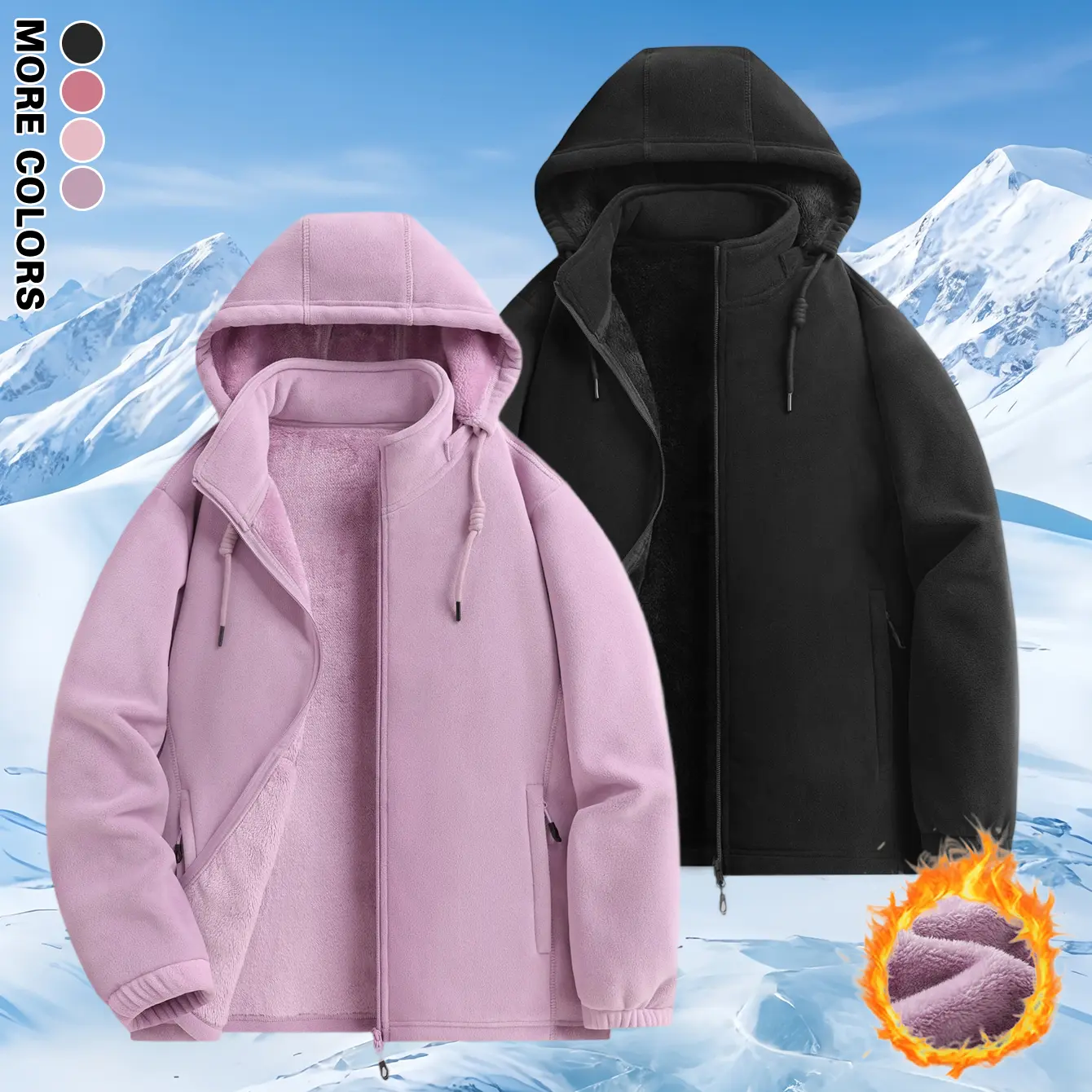 Women’s autumn/winter warm fleece hooded jacket with a full zipper and plush lining; basic outdoor fleece outerwear available in multiple colors, suitable for outdoor walks, daily commuting, sports and fitness, and keeping warm at home.