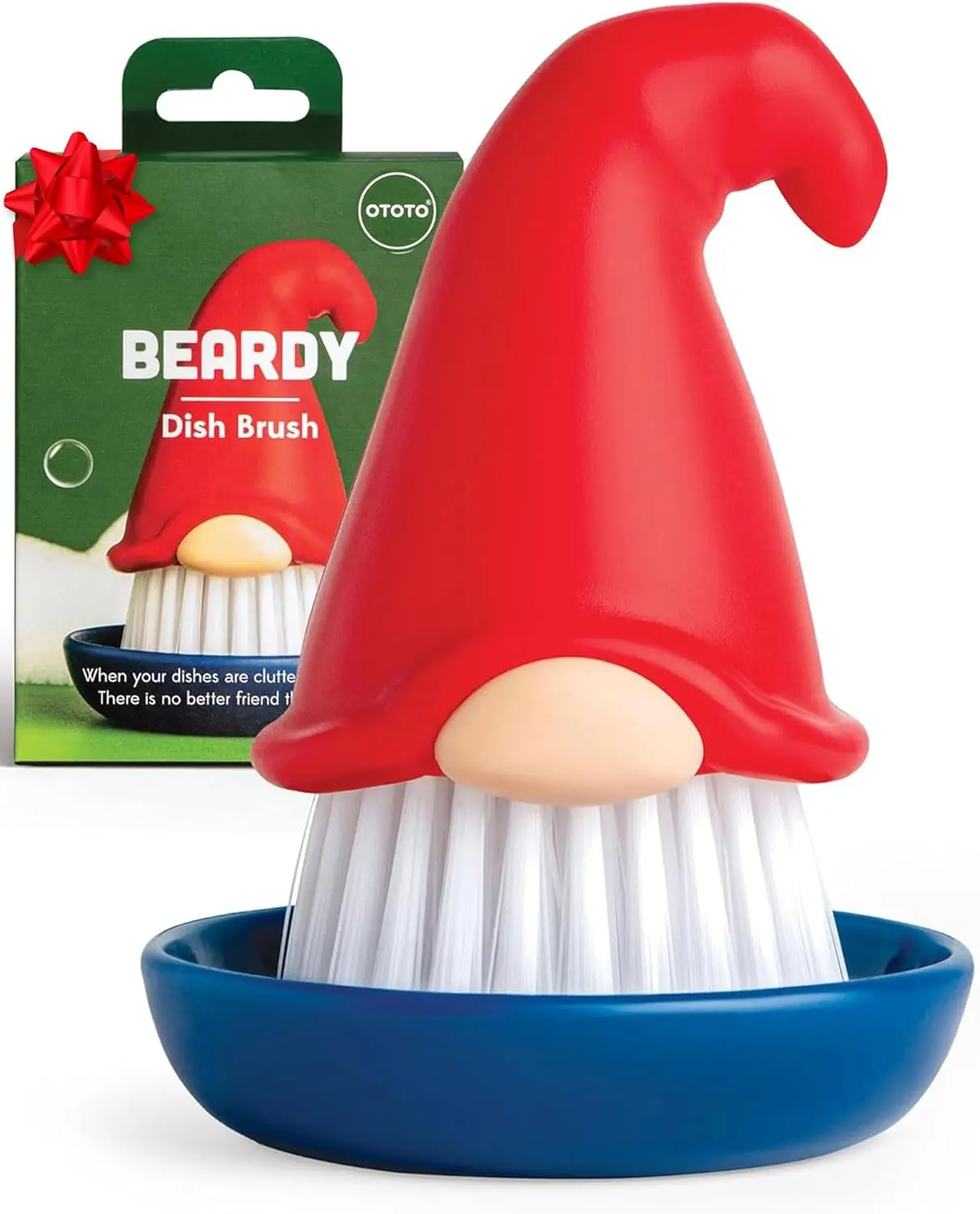 Gnome Dish Brush with Handle - Cleaning Brush, Vegetable Brush, Dish Scrub, Gnome Handle, Unique Kitchen Gadgets, Funny Kitchen Tools, Useful Gifts for Women (Beardy Red)