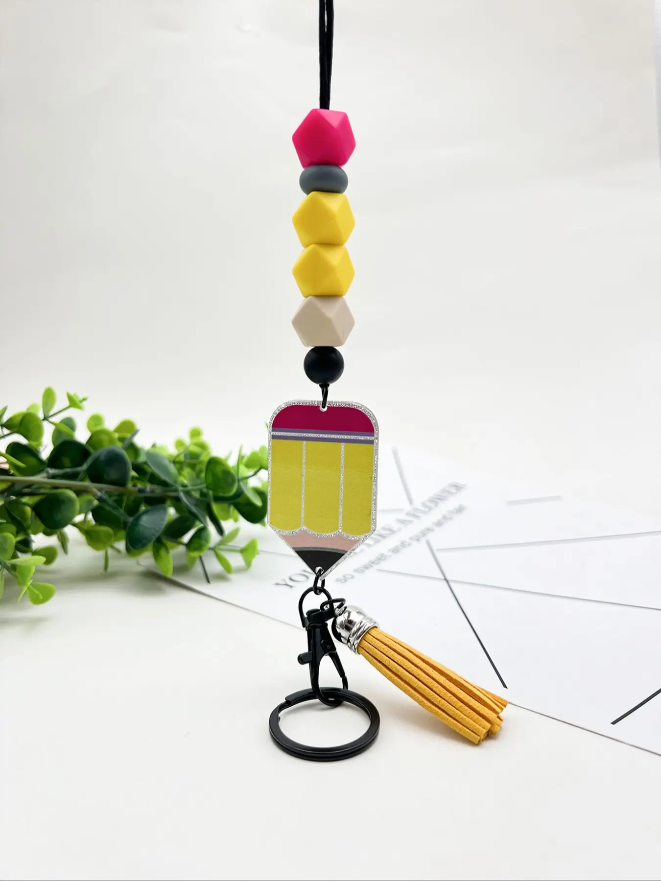 1/4PCS-Teacher Exclusive Beaded Keychain with Fringe, Stylish Keychain, Stylish Keyring, Aesthetic Keychain, Rainbow Pendant Design, Practical and Fun Gift for Teachers, Ideal for Teacher Appreciation Day, Handmade Keychain
