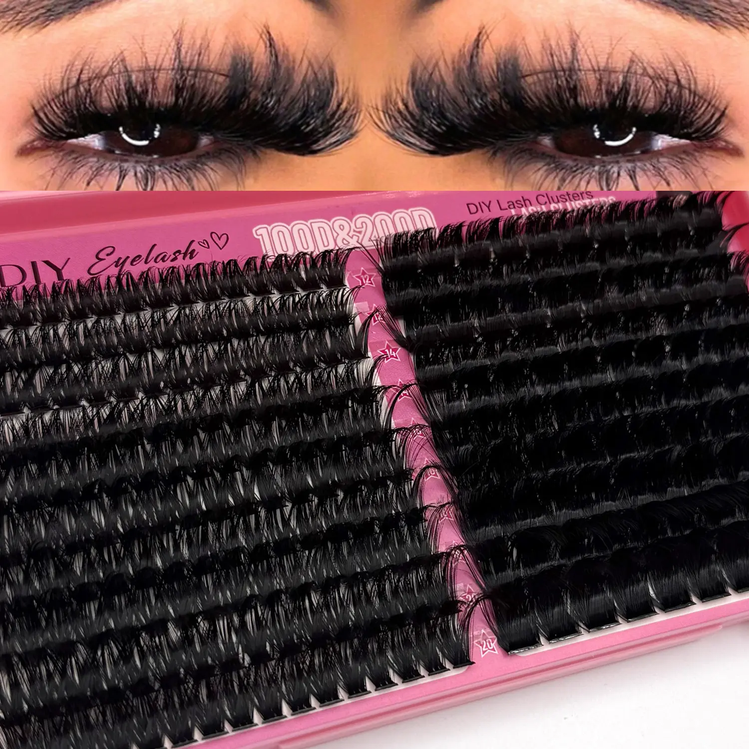 Lash Clusters 100D+200D Mega Thick Lashes Clusters  Wispy  Thick Volume Lashes Cluster Eyelash Extensions 260Pcs DIY Lash Extension at Home, by Orchard (Plant Fiber) 12-20mm individual
