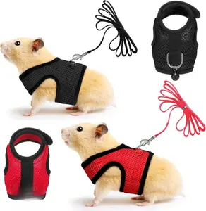 2 Pieces Guinea Pig Clothes Baby Ferret Rats Hamster Soft Mesh Harness Leash Vest Set with Bell for Guinea Pigs, Hamster, Ferret, Rabbit, Chinchilla and Similar Small Animals(Black, Red,S)