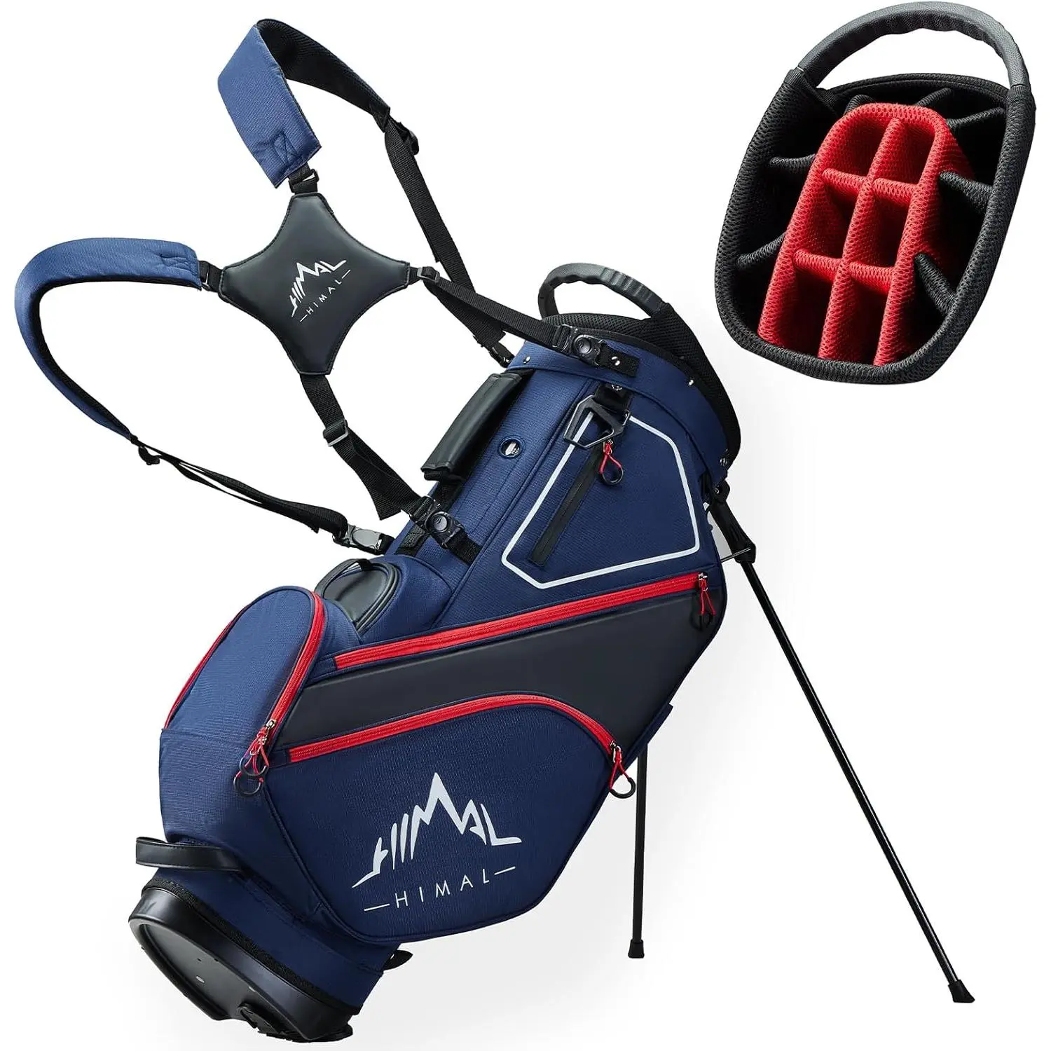 UNIHIMAL Padded 14-Way Divider Golf Stand Bag, Lightweight Golf Bag for Men & Women with Multiple Pockets, Dual Strap and Rain Cover Hood, Padded Golf Stand Bags