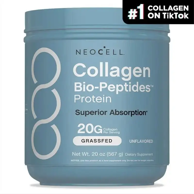 NeoCell Collagen Bio-Peptides Powder 20oz - Grassfed Protein Supplement with 18 Essential Amino Acids & Hyaluronic Acid for Skin & Joints