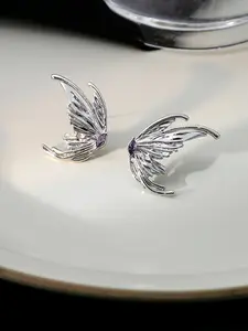 Liquid Metal Butterfly Wing Earrings, Luxurious Irregular Rhinestone Fairy Earings, Unique Design Statement Jewelry