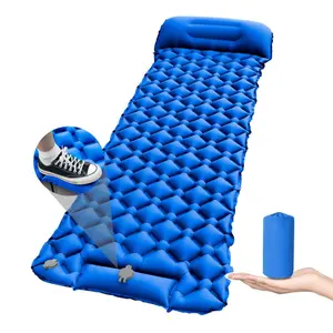 (1 piece) Inflatable sleeping mat with pillow, a camping essential. It has a built-in foot pump for quick inflation, is ultra-lightweight and suitable for backpacking trips (portable air pump not included, please purchase separately if needed).