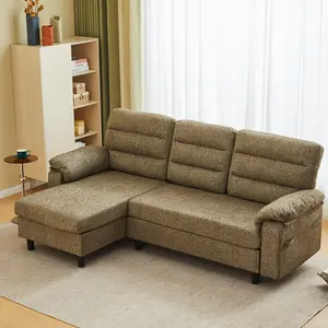 3-Seat Sectional Sofa - Modular Deep Seat Sleeper Couch with Chaise, Comfy Upholstered Furniture for Living Room, Apartment, Office