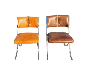 Vintage Pair of Milo Baughmann for Howell Chrome Barcelona Style Accent Chairs, 1960’s