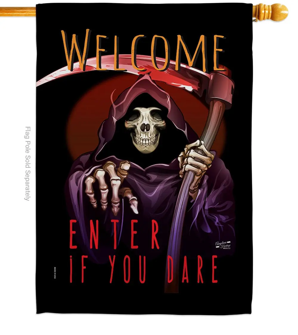 28 x 40 in. Enter If You Dare House Flag with Fall Halloween Double-Sided Decorative Vertical Flags Decoration Banner Garden Yard Gift