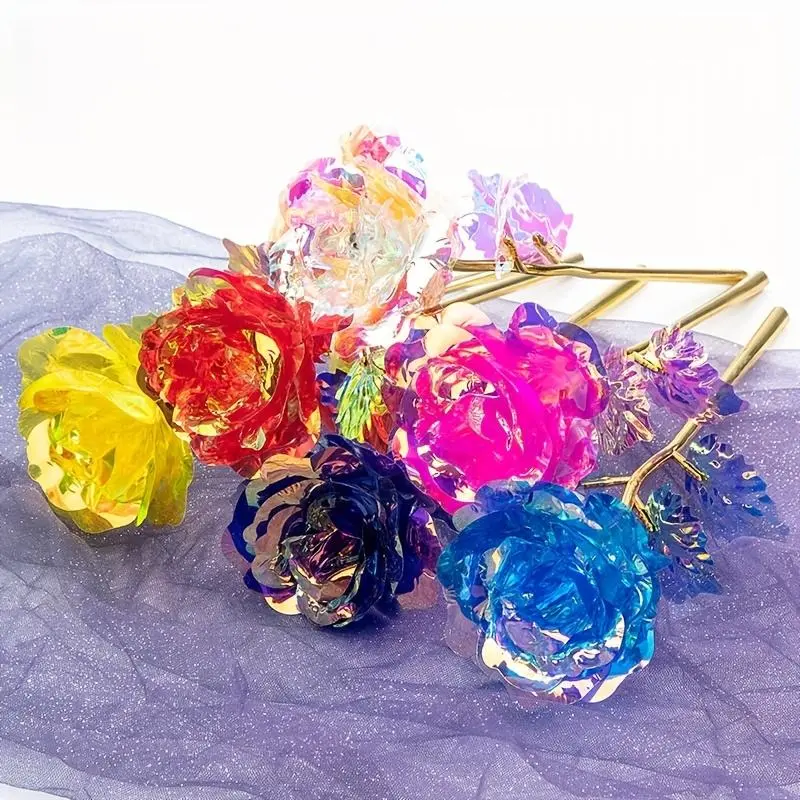 10 24K gold-plated rose artificial flowers, 5-color timeless rose gift, suitable for women, girls, mothers, wives, daughters, sisters, Mother's Day Valentine's Day birthday wedding decoration