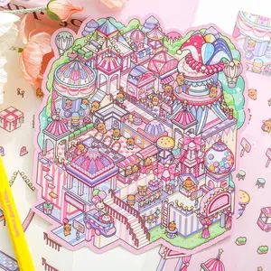 Miniature Scene Sticker (9 Sheets/bag), 3 Style PET Material Decorative Sticker, DIY Decorative Sticker for Scrapbooking, Journaling, Gift Wrapping, Decal Sticker, Sticker Packs