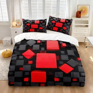 Cyber Neon Giant Cube Quilt Set, Geometric Design, Soft and Comfortable, Ideal for Gaming Room and Bedroom, Teenager Friendly, Duvet Set