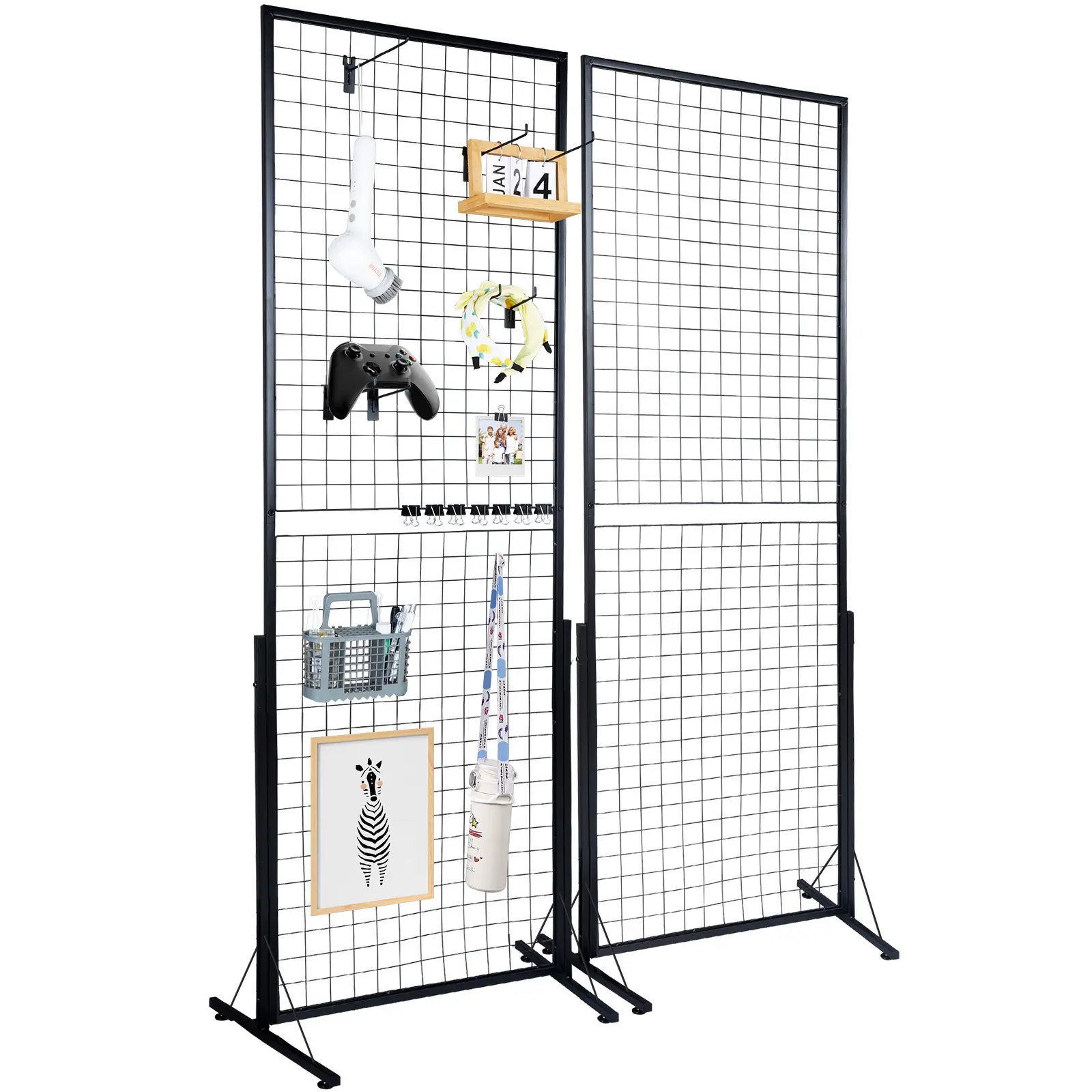 【summerfinds】VEVOR 2'x5.6' Double-Side Grid Wall Panel Tower (2 Packs) - T-Base Floorstanding Wire Gridwall Holder Organizer with Easy Installation, Extra Clips, Hooks for Decoration, Hanging, Home Organiser, Photo
