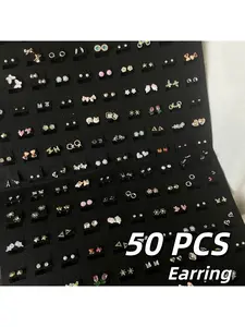 Women's Fashion Earrings Set, 25 Pair Random Design Ear Studs, Trendy European Style Jewelry Accessories, Fashionable Jewelry Accessories for Women