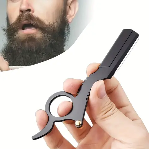 [Replaceable Razor Hairdresser] Manual Razor Shaving Tool Daily Shaving Tool Stainless Steel Shaver Shaving Razors Straight Edge Haircut Beard Eyebrow Shaver Men's Razor Hairdresser Trimming Replaceable Blades