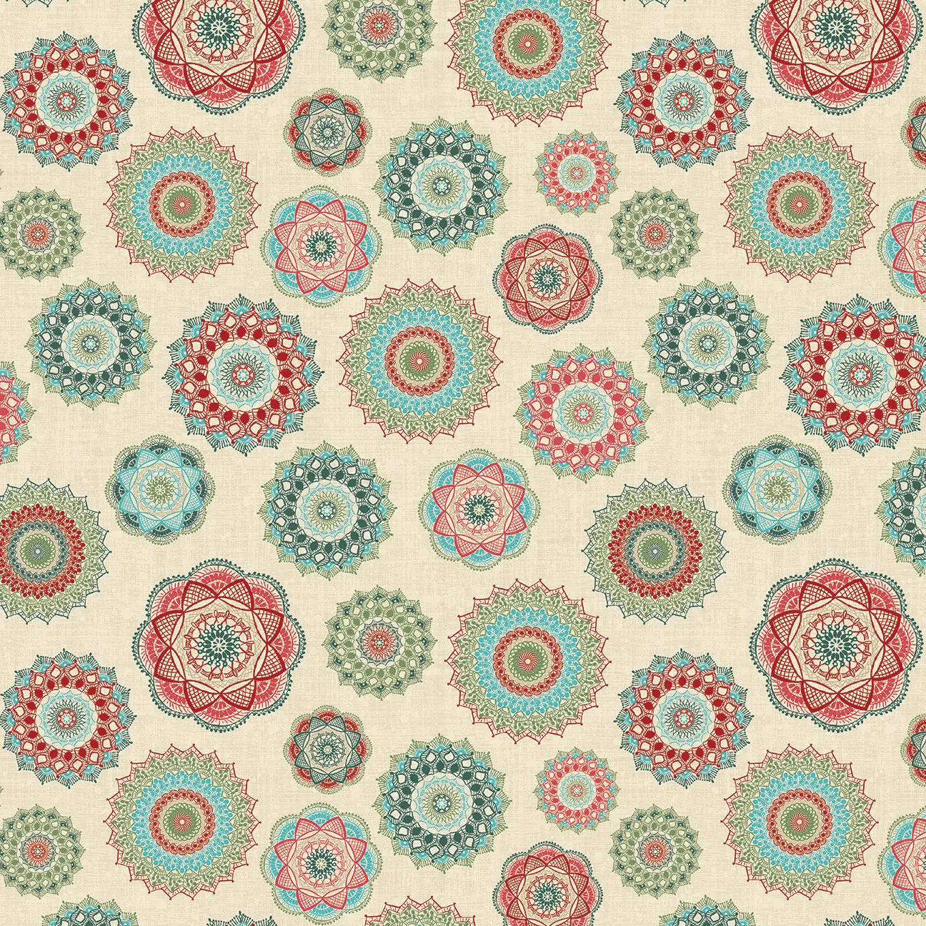 Fabric Benartex Multi Frosty Medallion Winter Haven by the Quarter Yard 16793-99