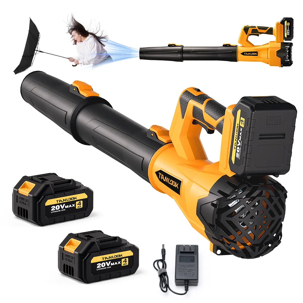 TANLOOK Lightweight Electric 20V Cordless Leaf Blower, 580CFM/160MPH High-Power Brushless Motor with 4000mAh Batteries & Charger, Variable Speed, Turbo Button – Perfect for Lawn Care & Yard Cleaning #FathersDayGift #2