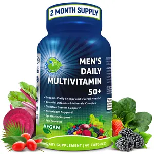 SUPPLEMENTS STUDIO Men’s Multivitamin 50+ Vegan Multivitamin with Methylated B Vitamins, Saw Palmetto, Biotin, Probiotics, Organic Superfood Blend & Eye Health Blend - Supports Eye Health, Energy & Gut Health - Easy to Swallow - 60 Capsules