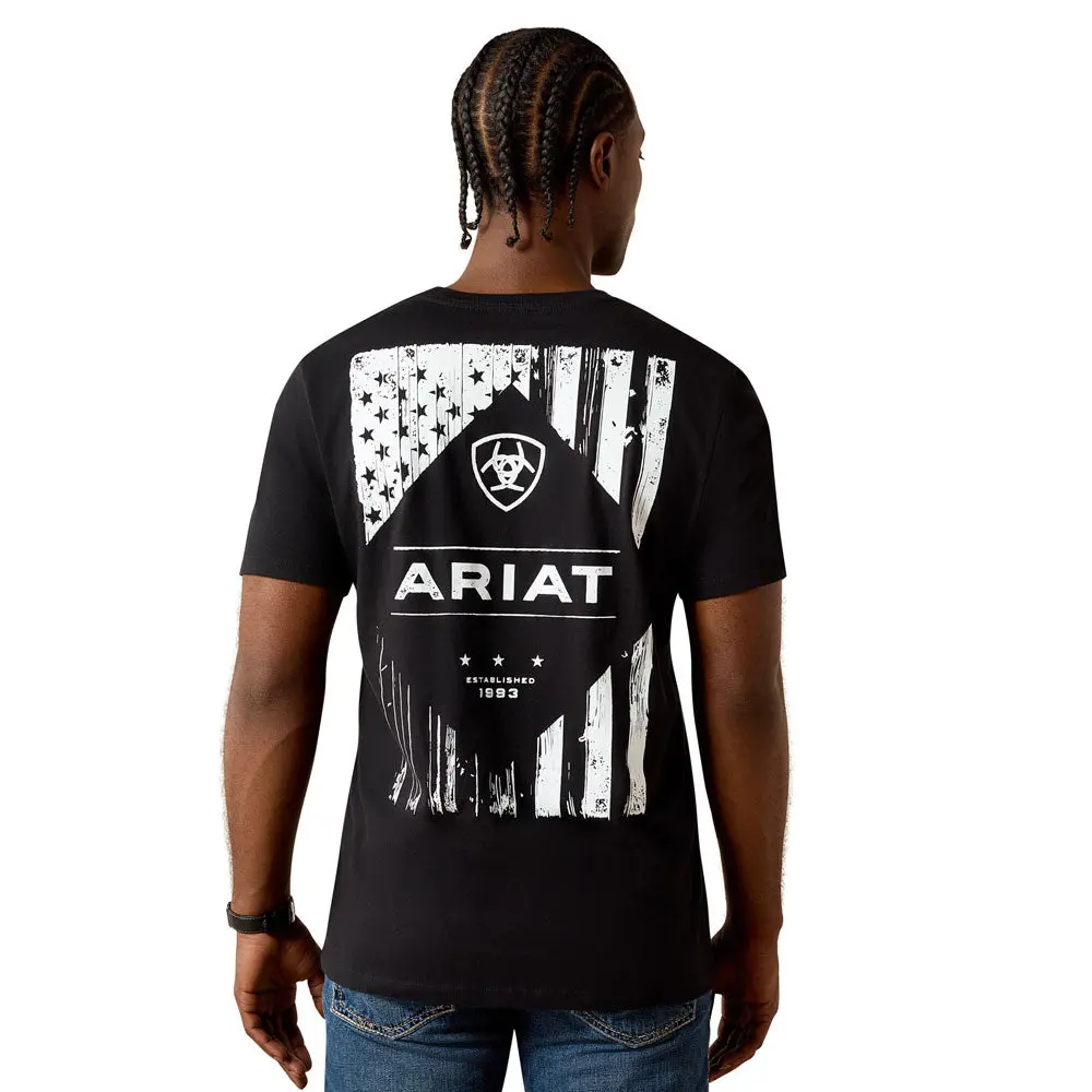 10062896 Ariat Men's Wooden Diamond Flag Classic Fit Short Sleeve T-Shirt - Black