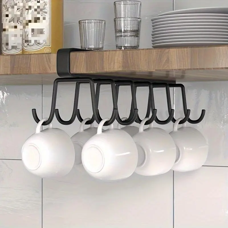 Kitchen Cup Storage Rack, Under Cabinet Hanging Cup Holder, Household Storage Organizer for Kitchen, Bedroom, Bathroom, Office, Bathroom Counter Organizer, Bathroom Organization