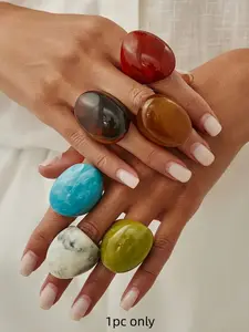 Exaggerated Fashion Geometric Design Oval Resin Ring, Bohemian Vintage Style Chunky Statement Ring, Women's Daily Wear, Versatile Use, Holiday Gift, Party Decoration, Unique Rings