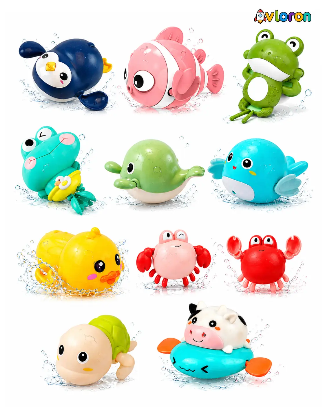 Avloron Wind-Up Bath Toy Set with Floating Swimming Action – Interactive Water Play Fun for Kids