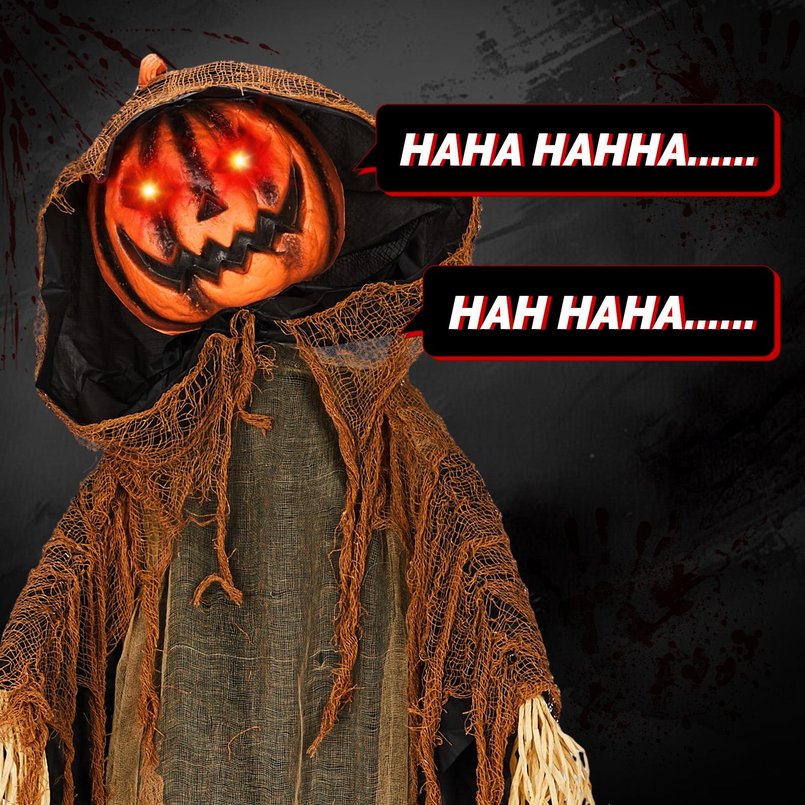 Ubesgoo 5.8ft Life-Size Animatronics Pumpkin Ghost Decorative Prop, Sound-Activated Outdoor Indoor Decor with Creepy Eyes & Sounds, Scary Holiday Haunted House Supplies