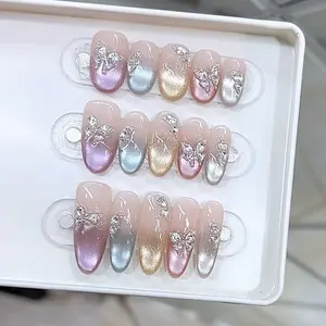 Handmade 10pcs Press On Nails Set Summer Colorful Butterfly, Includes Jelly Glue Tool Kit