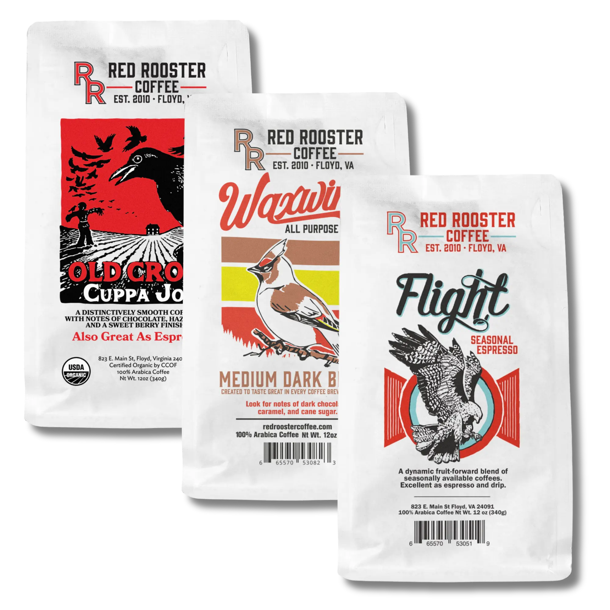 Red Rooster Coffee Triple Shot Espresso Bundle - Old Crow, Waxwing, Flight - Full Bodied Flavor & Balanced Profiles - Perfect for Home Use or Gifting