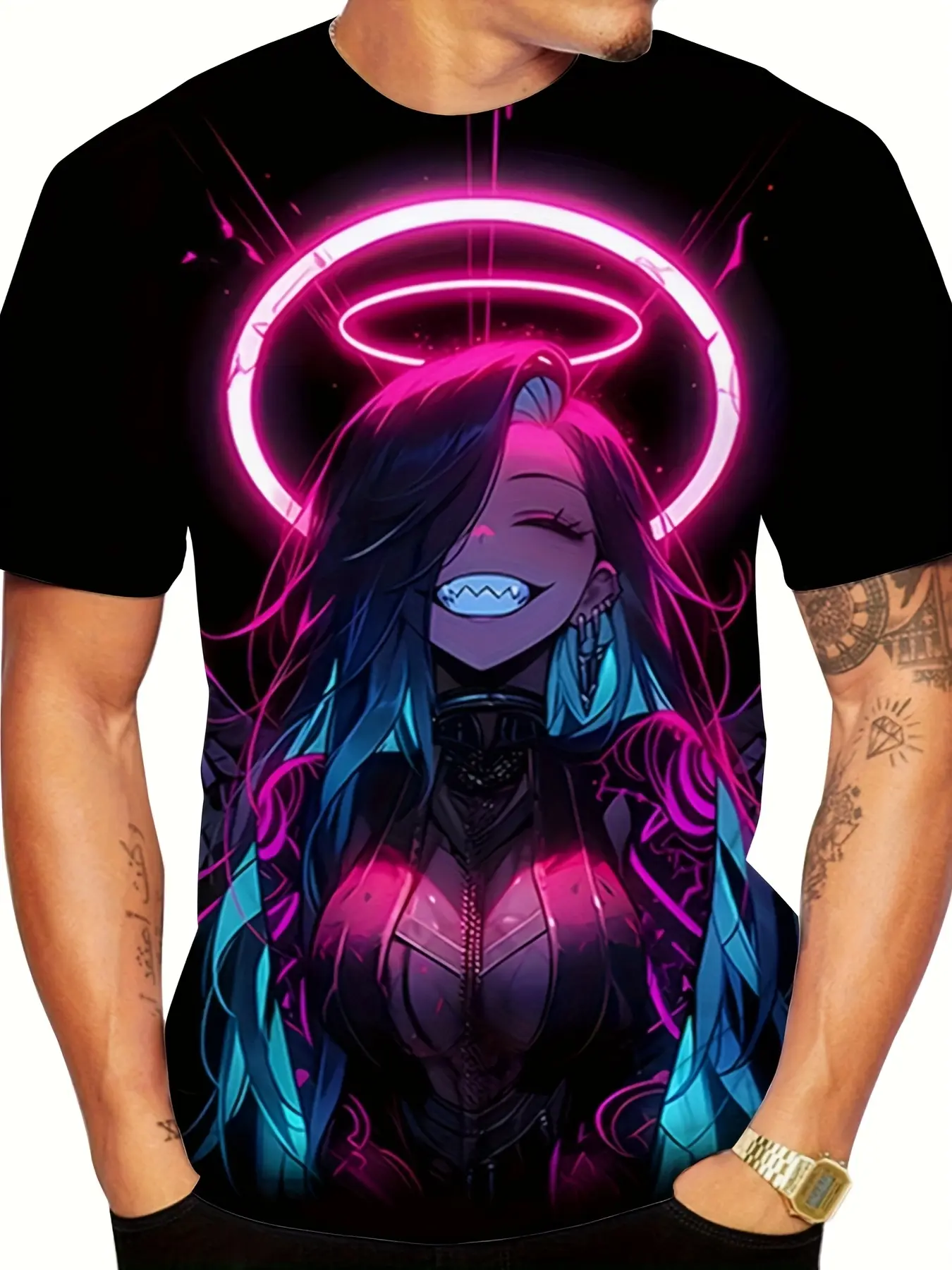 Men's and women's anime graphic t-shirts, Casual Crew Neck, Streetwear, Menswear, Top - Japanese anime beautiful lighting, glossy finish, breathable polyester blend, Fitted, machine washable, modern street style essentials for women