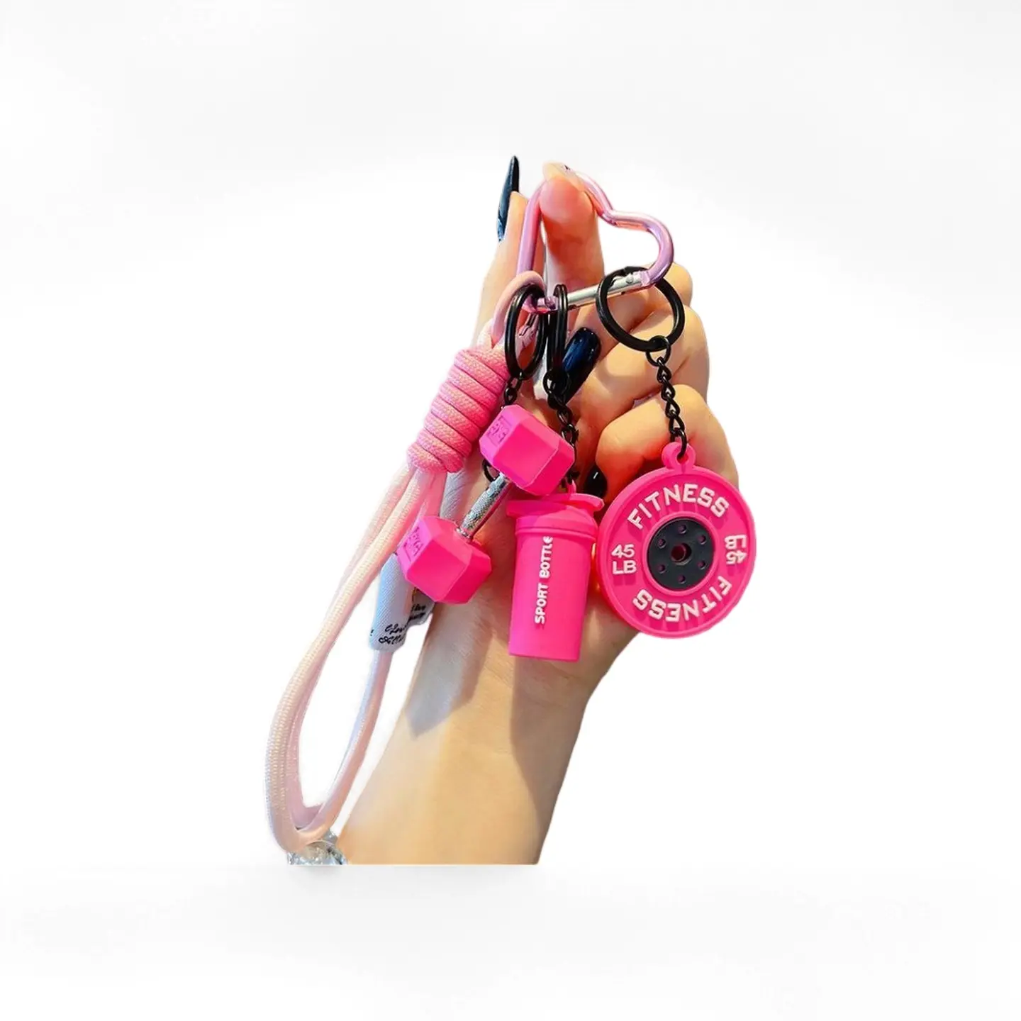 Novelty Shape Keychain Set with Cute Silicone Dumbbell, Kettlebell & Weight Plates - Unisex Gym-Use Accessories & Fashion Jewelry Gift for Organizing, Novelty Shape Keychains, Lettered, Portable Wearable Keychains, Multi-Colors