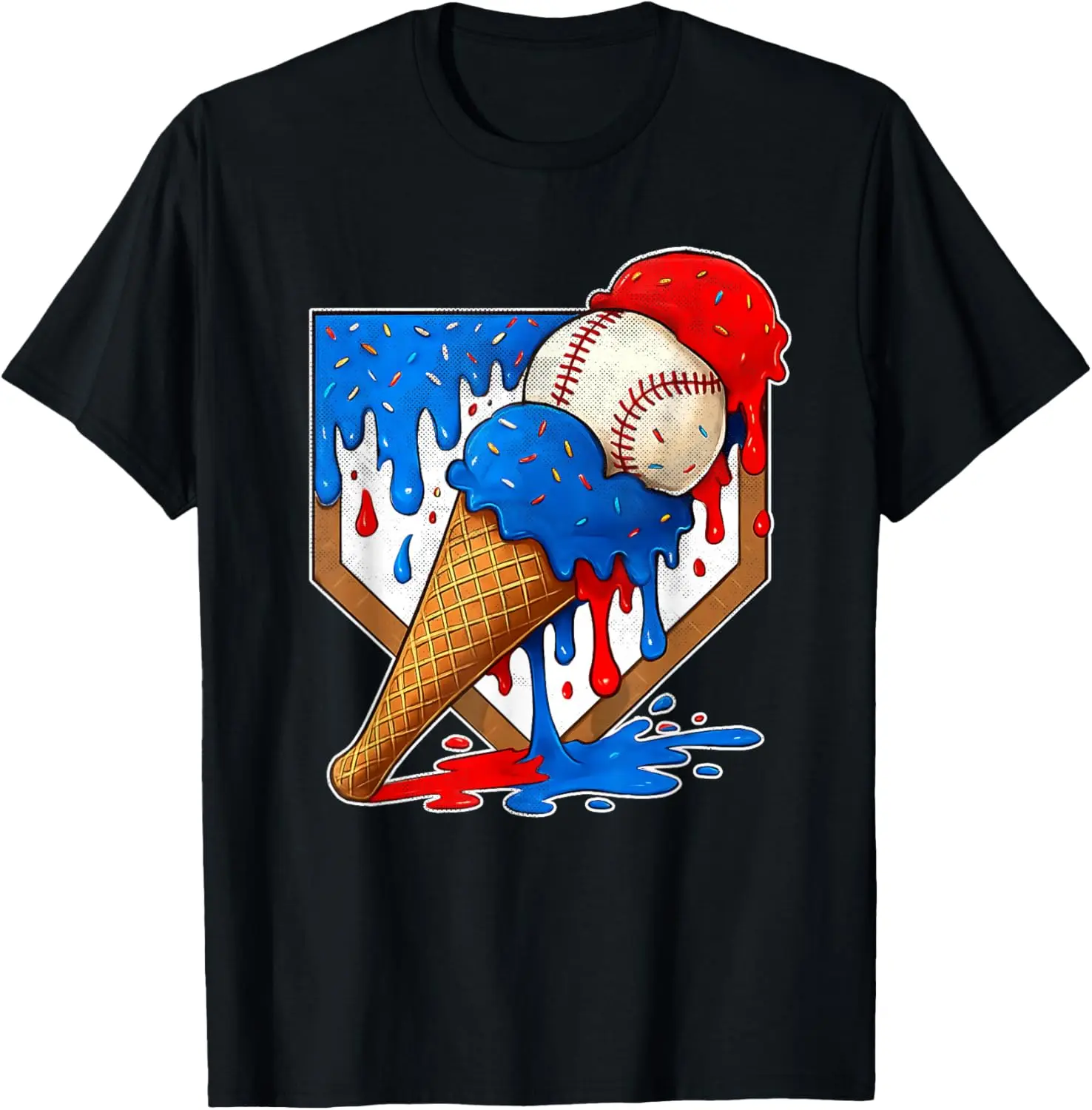 Distressed Baseball Boys Ice Cream Drip Baseball Boys T-Shirt - Cotton Fabric Youth Boys Girl T-shirt