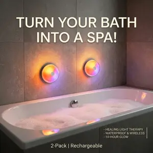 2-Pack RGB Rechargeable Bath Lights: Magnetic Wireless Ambient Lighting for Bathroom & Shower, Waterproof Design, Dimmable Color-Changing Lights with Remote, Perfect for Relaxing Spa Vibes & Night Lighting lamp Set Battery Mood Wave Sunset LED Lighted tik